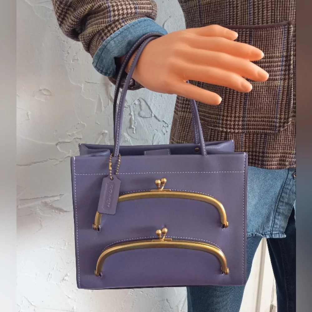 Coach Cashin Carry Tote 22, Double Kisslock, Purple - Picture 1 of 15